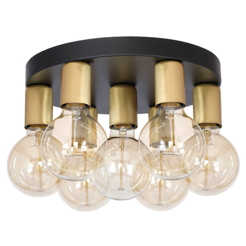 Żyrandol Luminex ceiling lamp round plate black and brushed brass cups x7