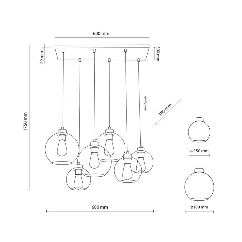 Lampa Wisząca TK Lighting Cubus Graphite x6 - obrazek 8