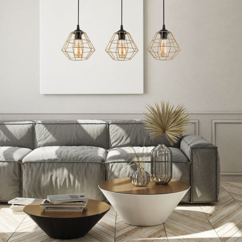 Lampa Wisząca TK Lighting Diamond New Black/gold Listwa x3 - obrazek 4