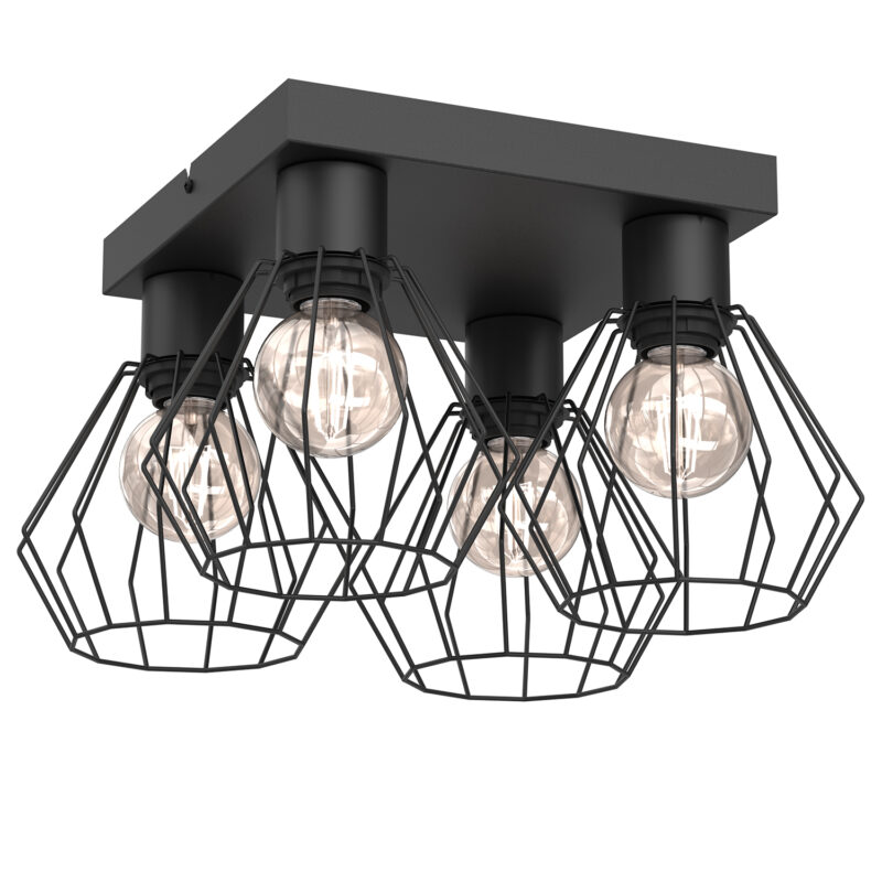 Plafon Luminex Leti Square Plate, Wire Shade Diamond x4