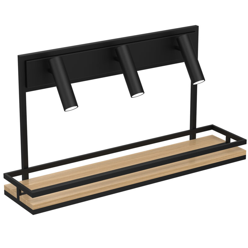 Kinkiet Luminex Półka Black/natural Wood x3