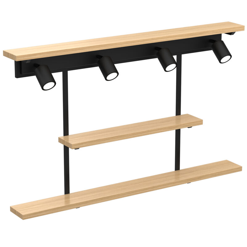 Kinkiet Luminex /półka 3x Shelf Black/natural Wood x4