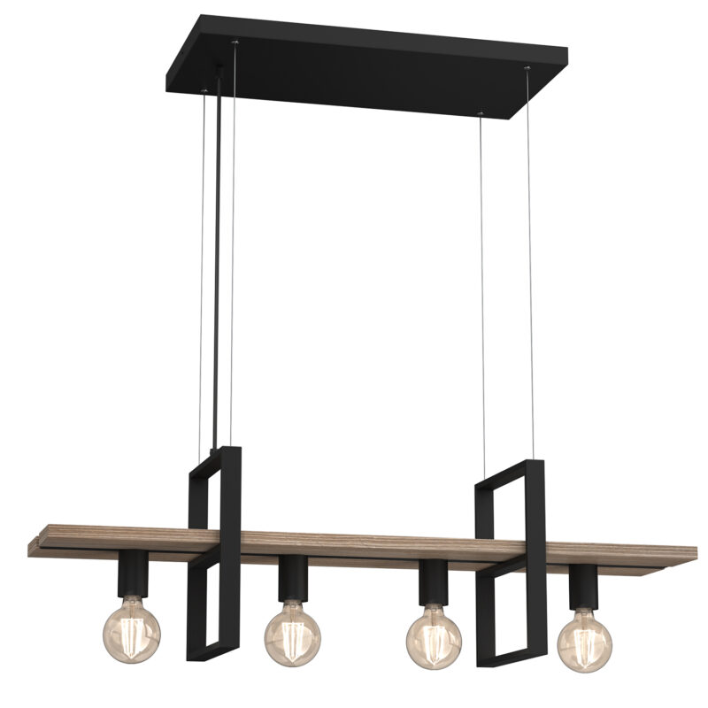 Żyrandol Luminex Shelf Black/natural Wood x4