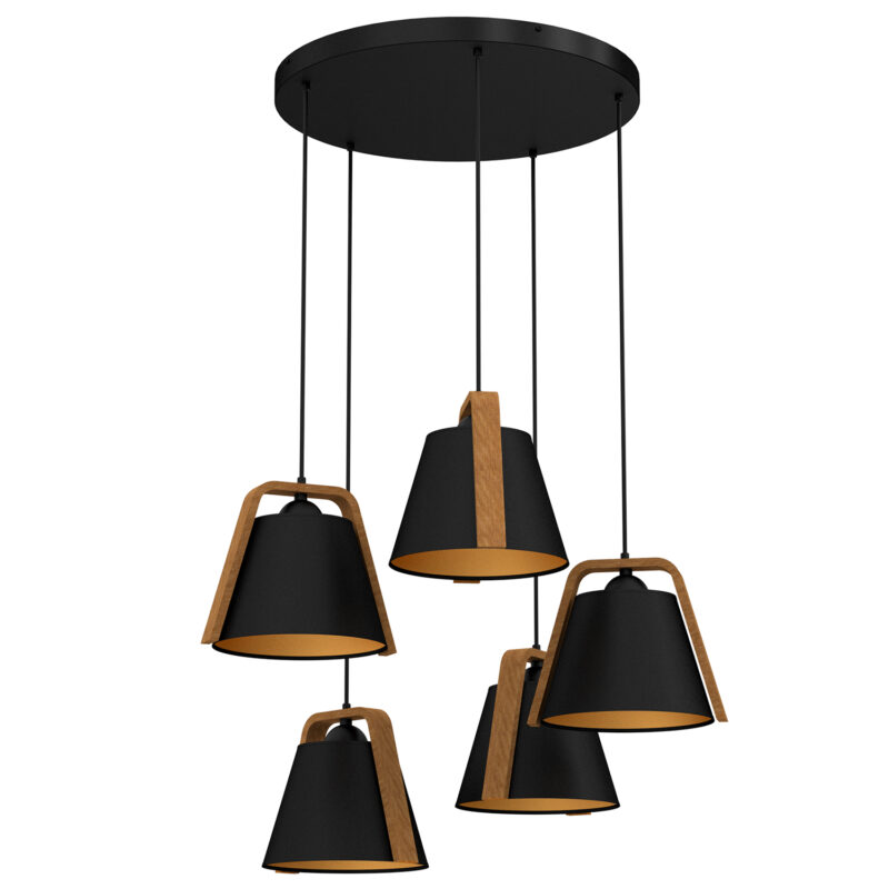 Żyrandol Luminex Plate Dia 440 Norko (black/wood, Black/gold Shade No 2951) x5
