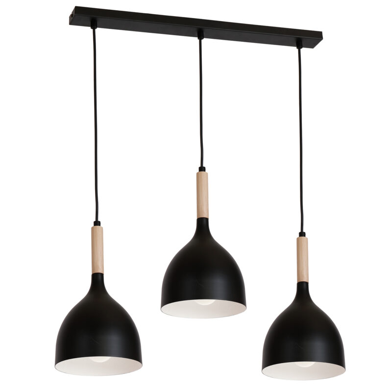 Żyrandol Luminex listwa Noak black/natural wood x3