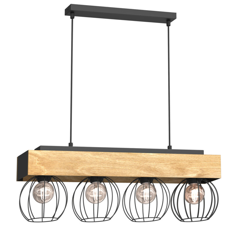 Żyrandol Luminex Menton Black/natural Wood x4