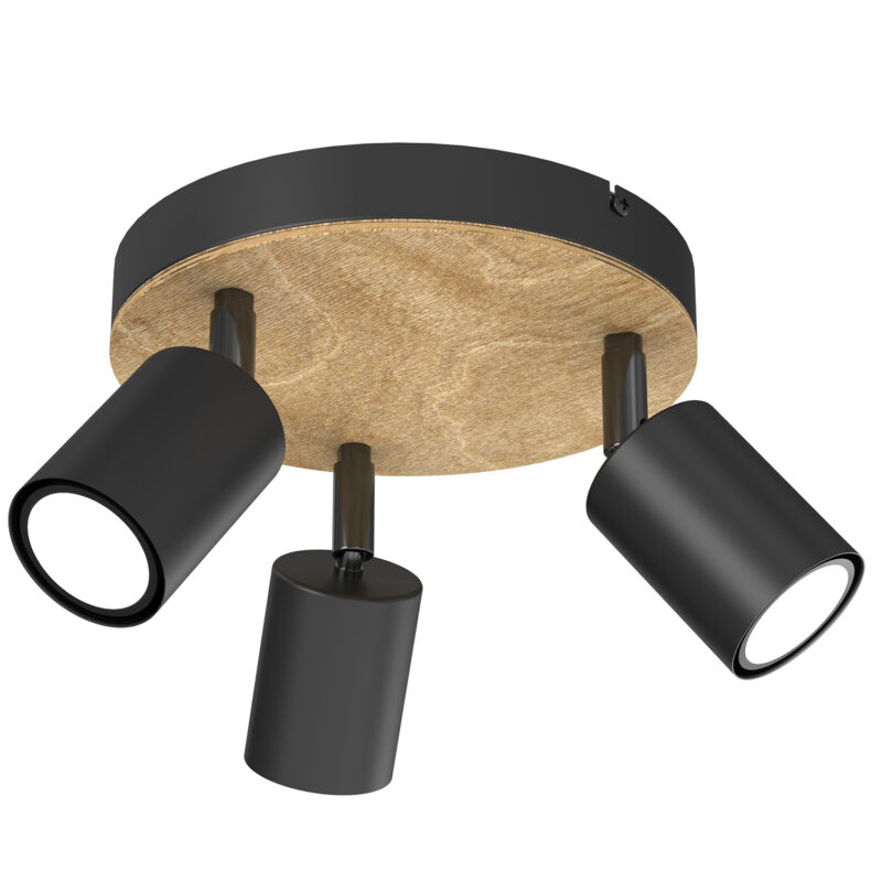 Spot Luminex Tulon Plate Dia 200 Black/natural Wood x3