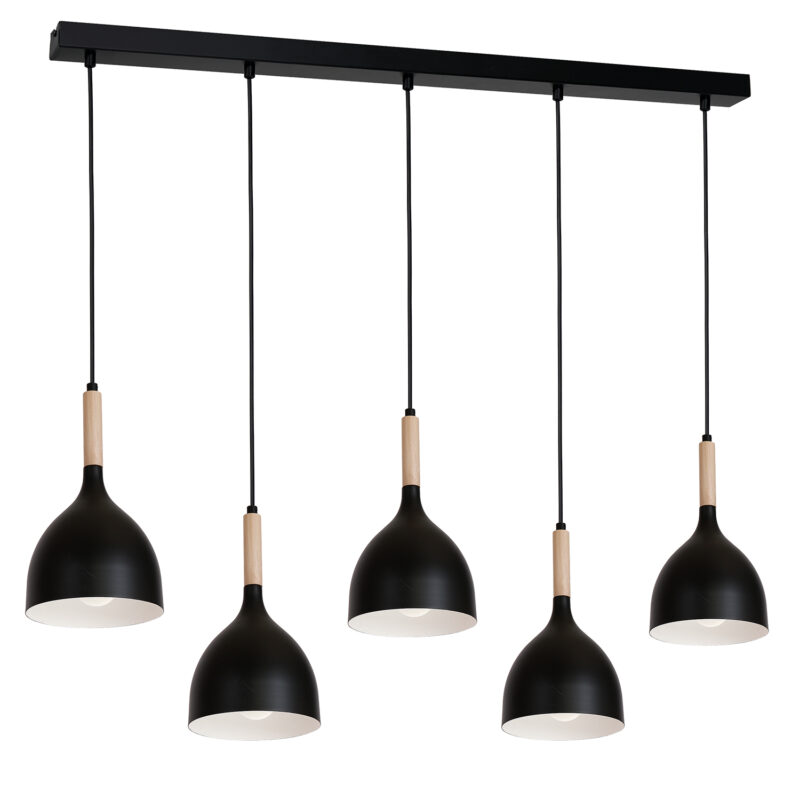 Żyrandol Luminex listwa Noak wood czarny/naturalne drewno x5