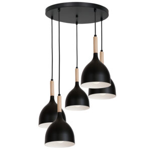 Żyrandol Luminex talerz Noak wood czarny/naturalne drewno x5