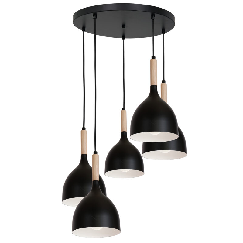 Żyrandol Luminex talerz Noak wood czarny/naturalne drewno x5