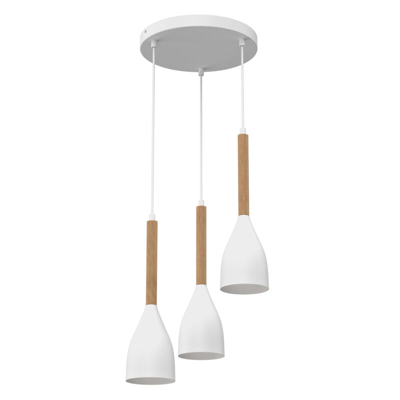 Żyrandol Luminex Muza talerz NEW białe/naturalne drewno x3