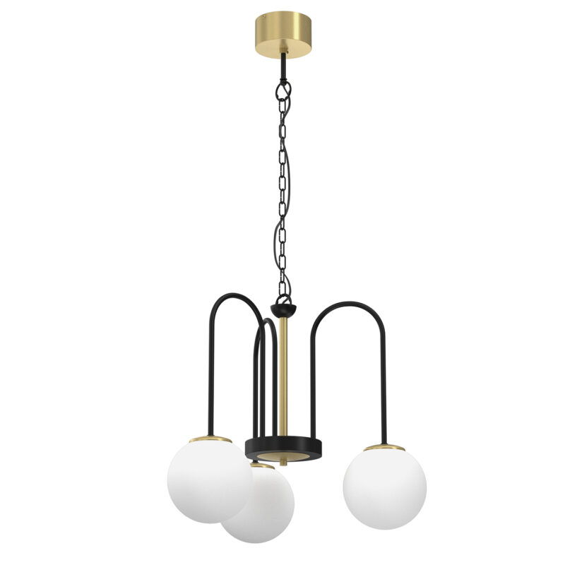 Żyrandol z kloszem Luminex Cambridge czarny/mosiądz x3