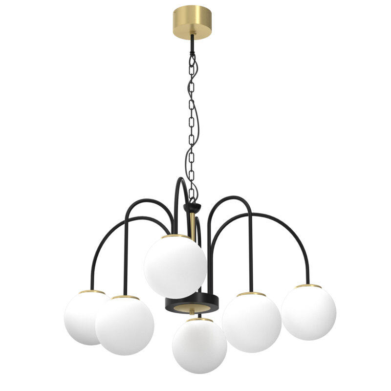 Żyrandol z kloszem Luminex Cambridge czarny/mosiądz x6