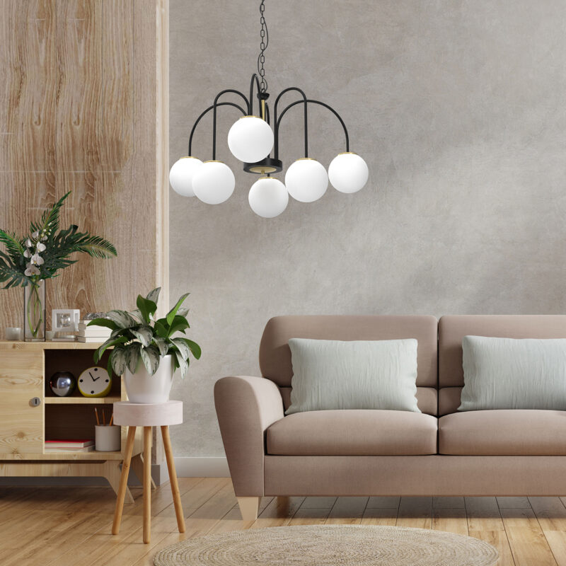 Żyrandol z kloszem Luminex Cambridge czarny/mosiądz x6 - obrazek 4