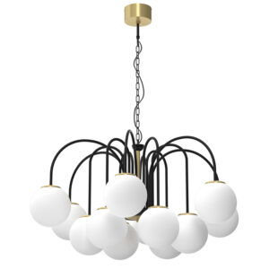 Żyrandol z kloszem Luminex Cambridge czarny/mosiądz x12