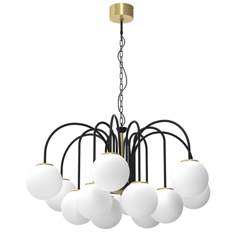 Żyrandol z kloszem Luminex Cambridge czarny/mosiądz x12