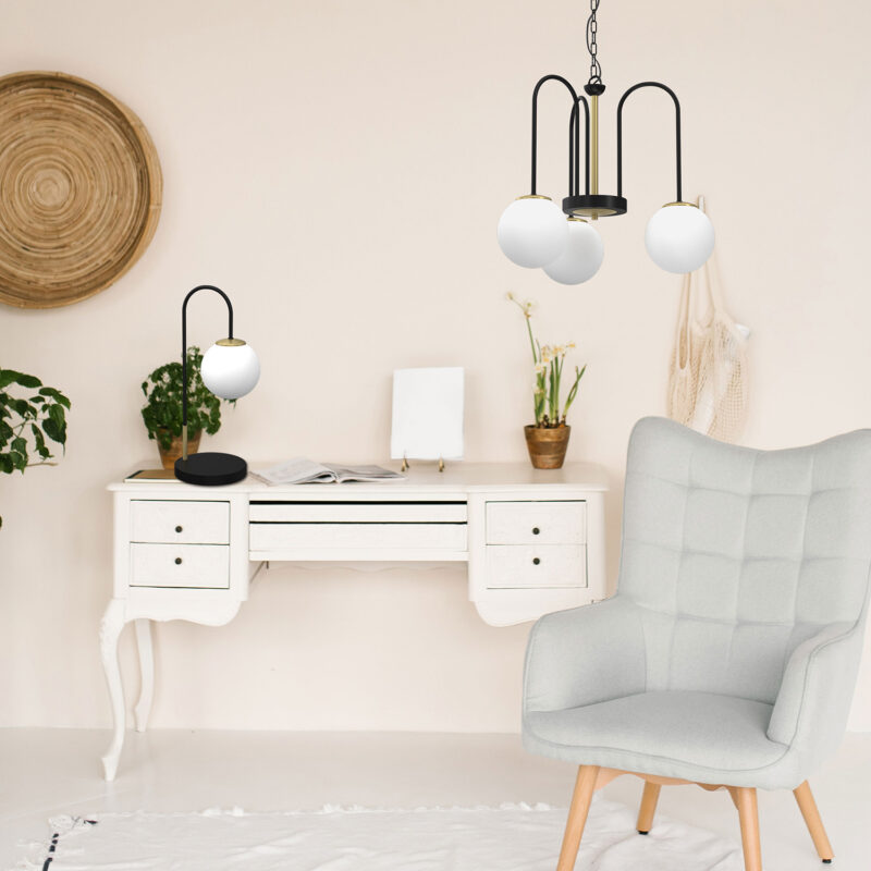 Lampa biurkowa z kloszem Luminex Cambridge czarny/mosiądz x1 - obrazek 4