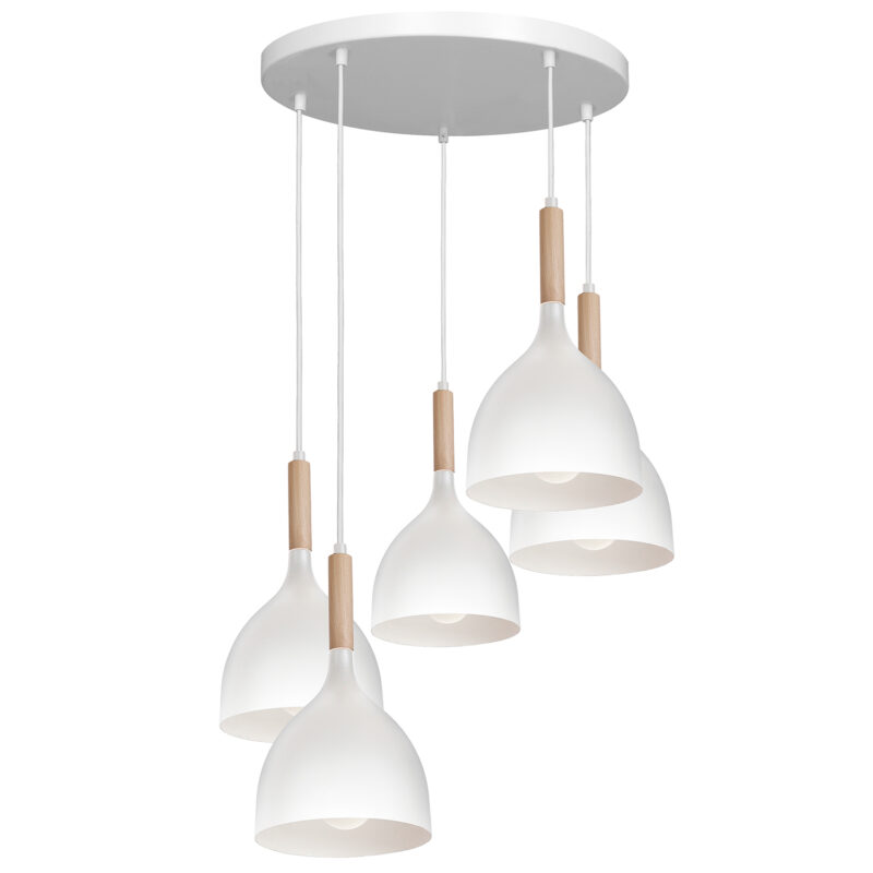 Żyrandol Luminex talerz Noak wood białe/naturalne drewno x5