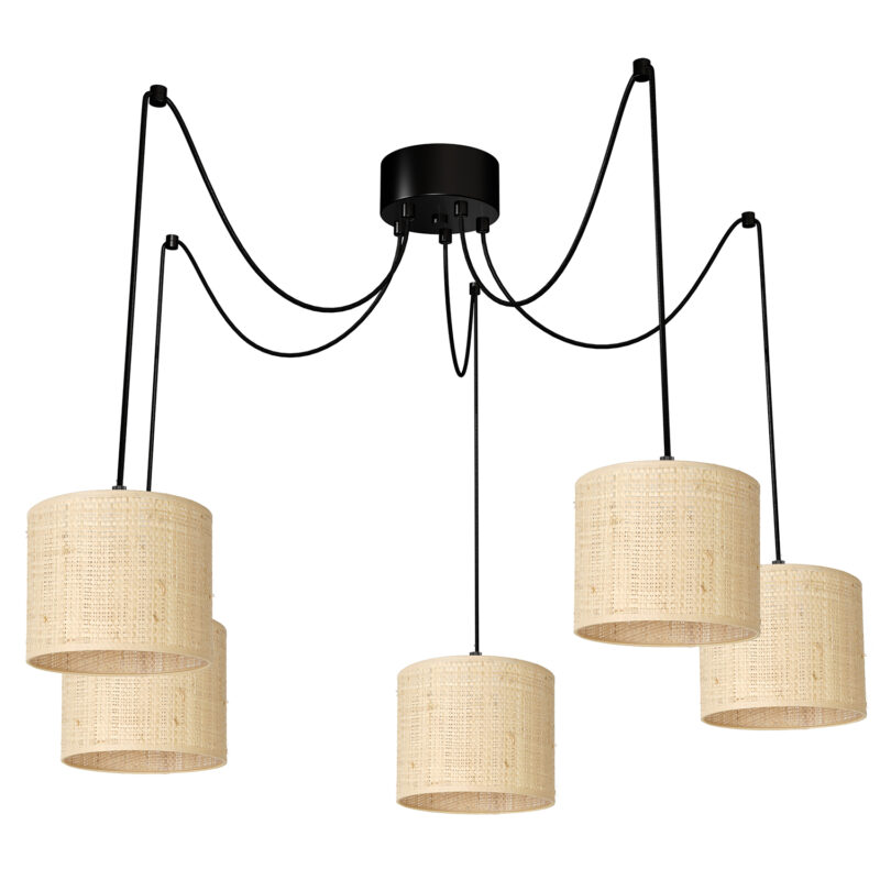 Żyrandol Luminex Spindel Rattan Dia 180 Black/gold x5