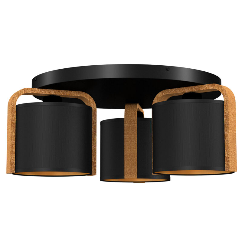 Plafon Luminex Plate 300 Jonko Black/wood (black/gold Cylindric Shade 2932) x3