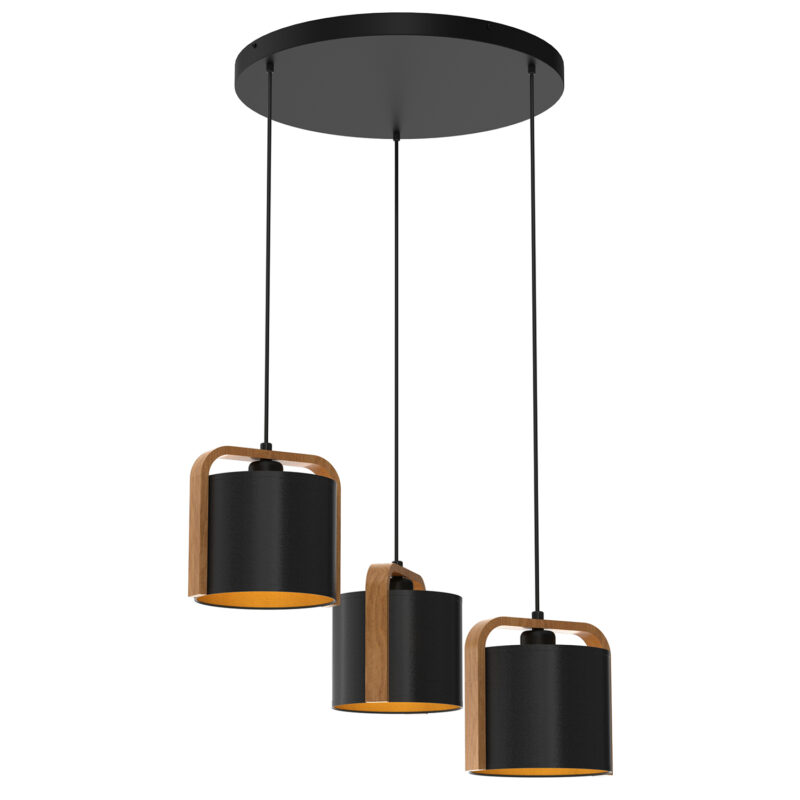 Żyrandol Luminex Plate 300 Jonko Black/wood (black/gold Cylindric Shade 2932) x3