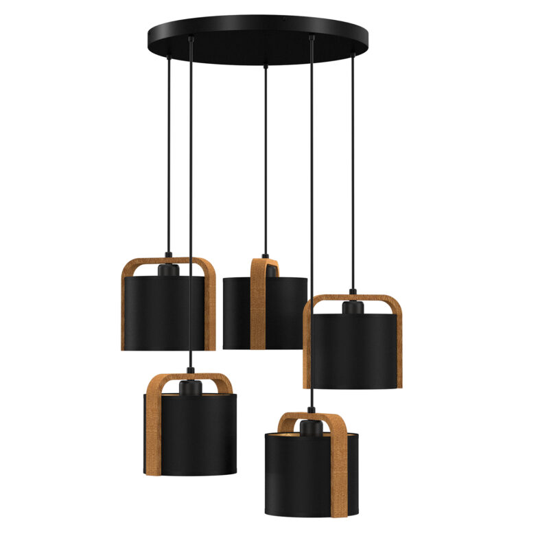 Żyrandol Luminex Plate 440 Jonko Black/wood (black/gold Cylindric Shade 2932) x5