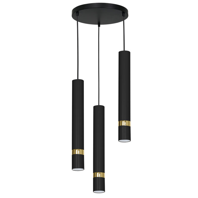 Żyrandol Luminex Reno czarno/złoty talerz x3