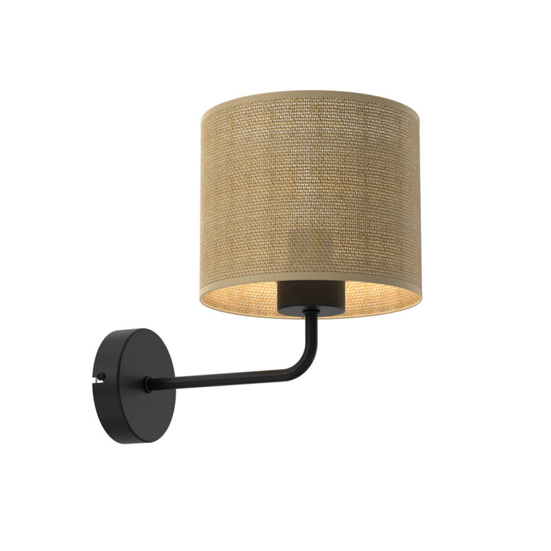 Kinkiet Luminex Jute Black, Cylinder Shade Dia 180, H 150 White x1