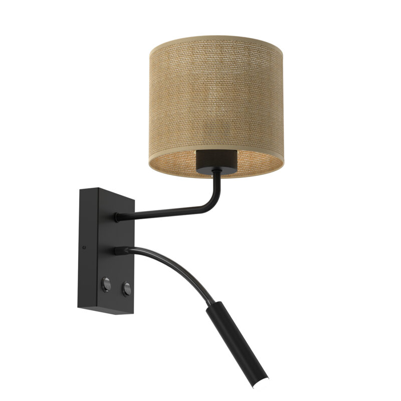 Kinkiet Luminex Jute G9+e27 Black, Cylinder Shade Dia 180, H 150