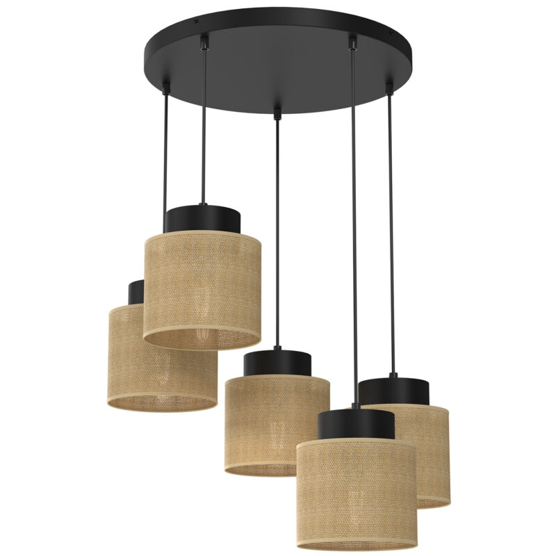Żyrandol Luminex Jute Talerz Dia 440, Black, Cylinder Shade Dia 180, H 150