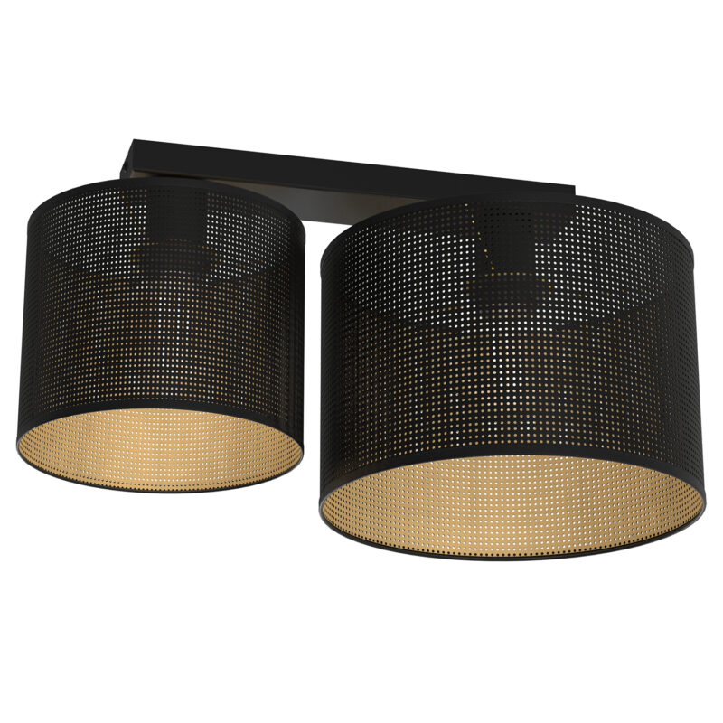 Plafon Luminex Loft Shade Black, Cylinder Shade Dia 250, H=170 + Dia 180, H=150 Black/gold x2