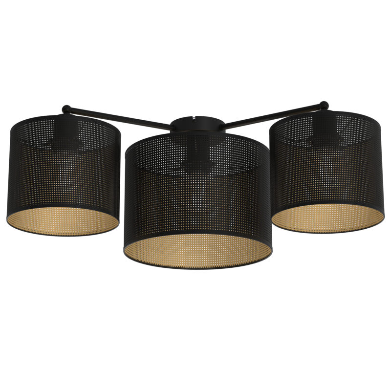 Plafon Luminex Loft Shade Black 120 Degree, Cylinder Shade Dia 250, H=170 + Dia 180, H=150 Black/gold x3