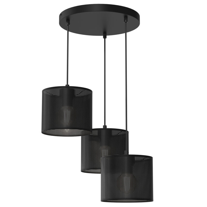 Żyrandol Luminex Loft Shade Talerz Dia 300, Black, Cylinder Shade Dia 180, H 150 Black x3