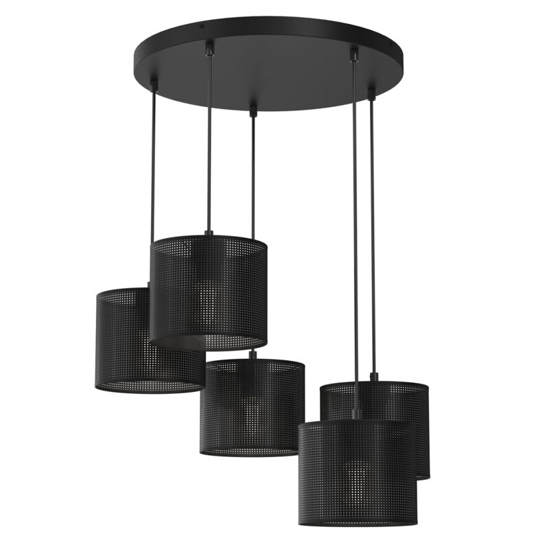 Żyrandol Luminex Loft Shade Talerz Dia 440, Black, Cylinder Shade Dia 180, H 150 Black x5