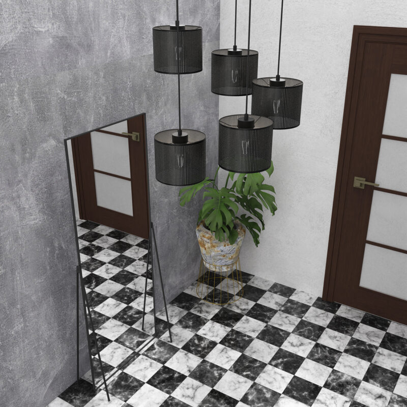 Żyrandol Luminex Loft Shade Talerz Dia 440, Black, Cylinder Shade Dia 180, H 150 Black x5 - obrazek 4