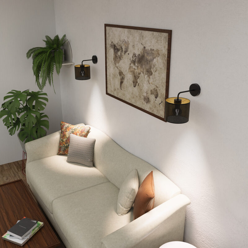 Kinkiet Luminex Loft Shade Black, Cylinder Shade Dia 180, H 150 Black/gold x1 - obrazek 4
