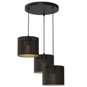 Żyrandol Luminex Loft Shade Talerz Dia 300, Black, Cylinder Shade Dia 180, H 150 Black/gold x3