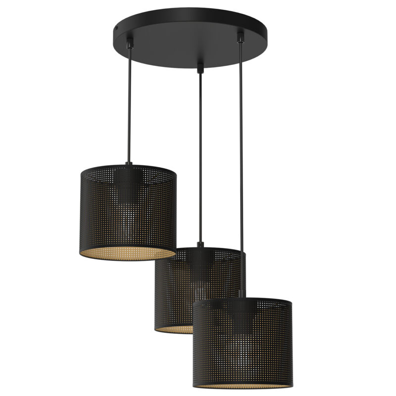 Żyrandol Luminex Loft Shade Talerz Dia 300, Black, Cylinder Shade Dia 180, H 150 Black/gold x3