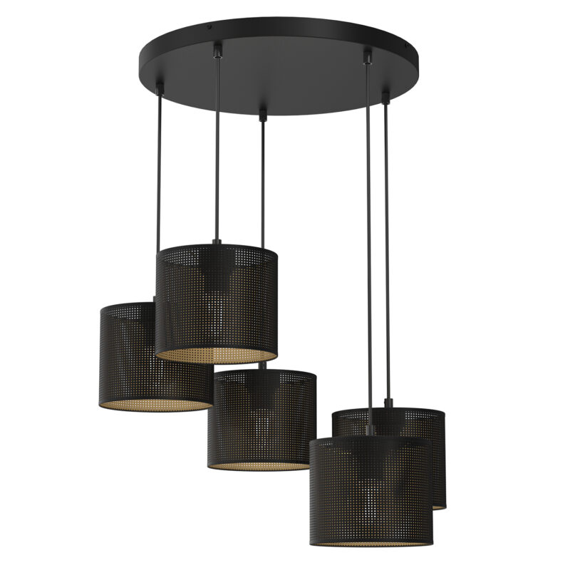 Żyrandol Luminex Loft Shade Talerz Dia 440, Black, Cylinder Shade Dia 180, H 150 Black/gold x5