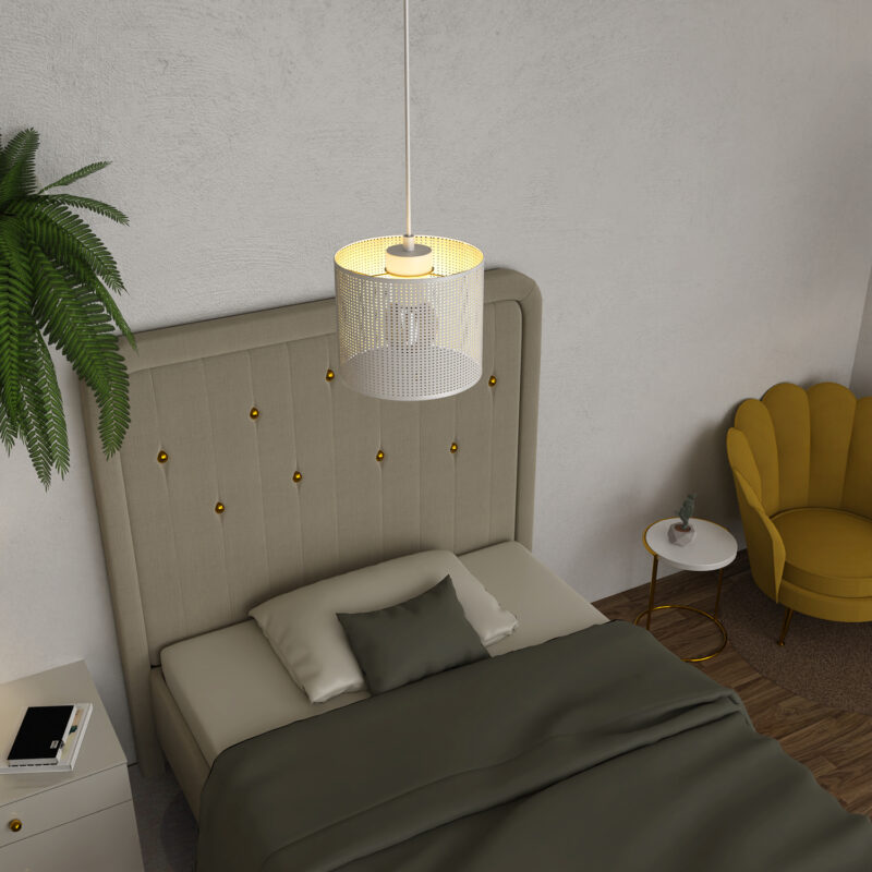 Żyrandol Luminex Loft Shade White, Cylinder Shade Dia 180, H 150 White/gold x1 - obrazek 4