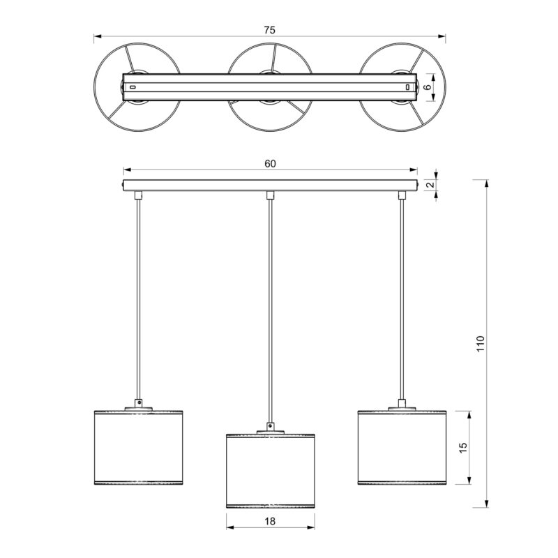 Żyrandol Luminex Listwa, Loft Shade White, Cylinder Shade Dia 180, H 150 White/gold x3 - obrazek 5