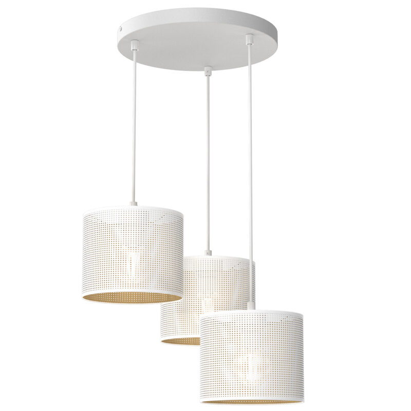 Żyrandol Luminex Talerz Dia 300, Loft Shade White, Cylinder Shade Dia 180, H 150 White/gold x3