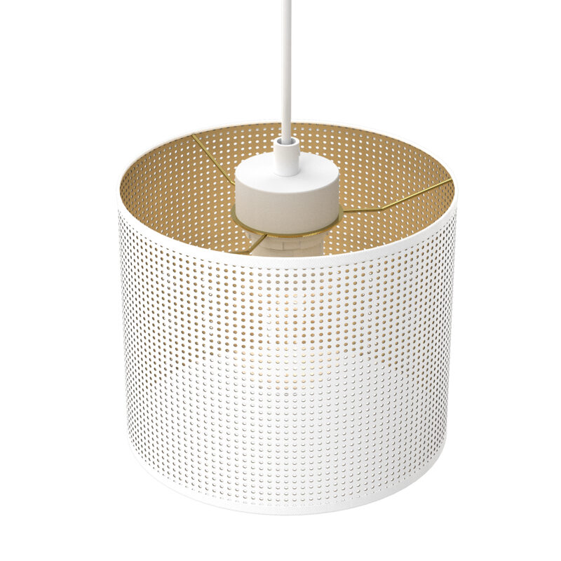 Żyrandol Luminex Talerz Dia 300, Loft Shade White, Cylinder Shade Dia 180, H 150 White/gold x3 - obrazek 3