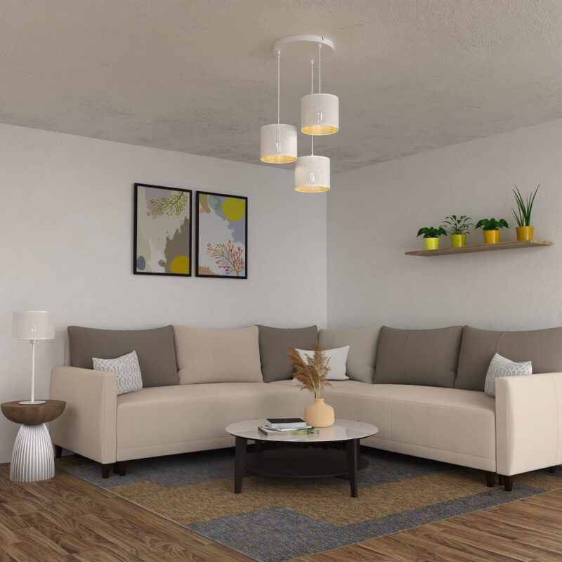 Żyrandol Luminex Talerz Dia 300, Loft Shade White, Cylinder Shade Dia 180, H 150 White/gold x3 - obrazek 4