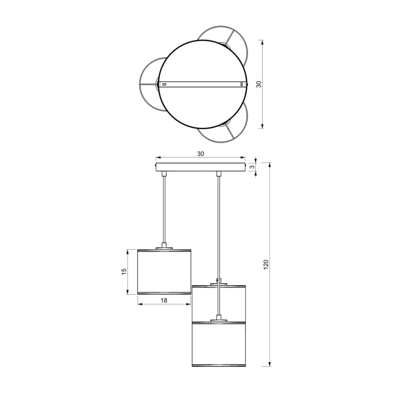 Żyrandol Luminex Talerz Dia 300, Loft Shade White, Cylinder Shade Dia 180, H 150 White/gold x3 - obrazek 5