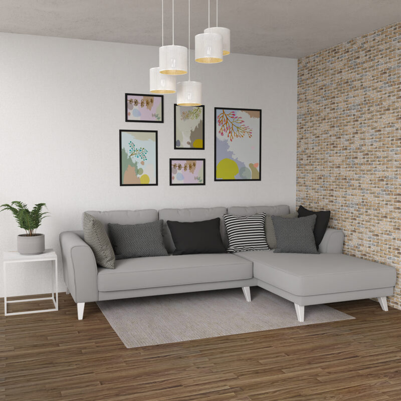 Żyrandol Luminex Talerz Dia 440, Loft Shade White, Cylinder Shade Dia 180, H 150 White/gold x5 - obrazek 4