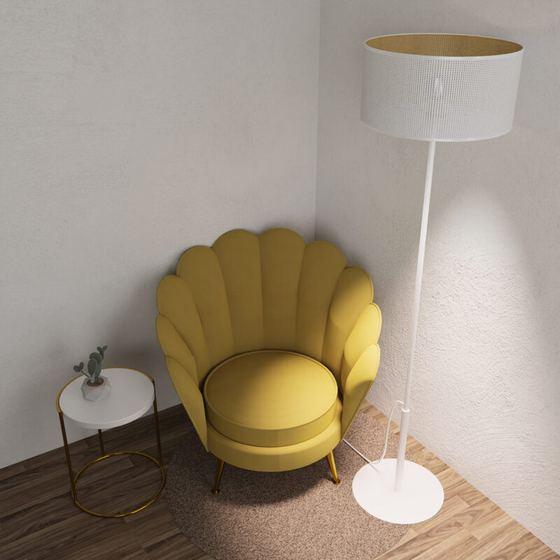 Lampa Podłogowa Luminex Prosta, Loft Shade White, Cylinder Shade Dia 400, H 200 White/gold x1 - obrazek 4