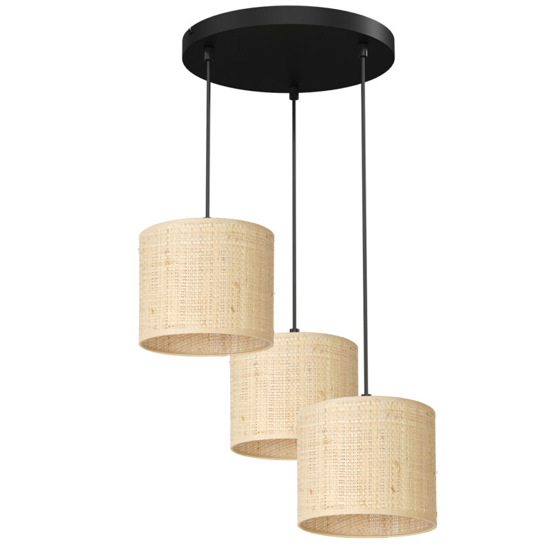 Żyrandol Luminex Talerz Dia 300, Rattan Cylinder Shade Dia 180, H 150 x3