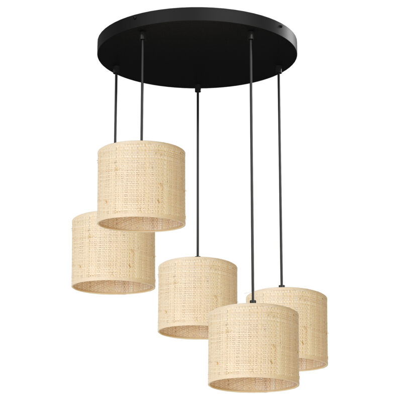 Żyrandol Luminex Talerz Dia 440, Rattan Cylinder Shade Dia 180, H 150 x5