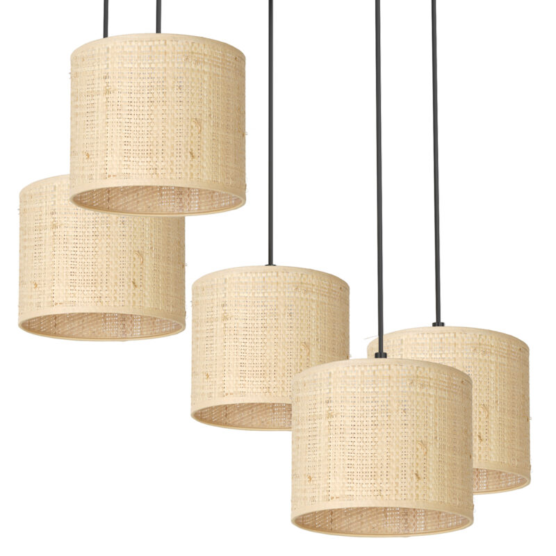Żyrandol Luminex Talerz Dia 440, Rattan Cylinder Shade Dia 180, H 150 x5 - obrazek 3